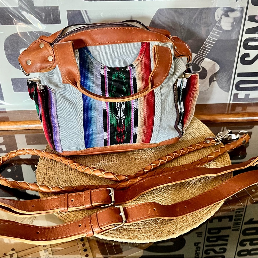 Nena & Co. Multicolor Woven Convertible Bag with Brown Leather-One-of-a-Kind!!